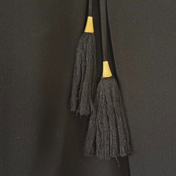 Joie Silk Poet Blouse Medium has Cords with Tassels at Keyhole Neckline Black - Picture 4 of 9